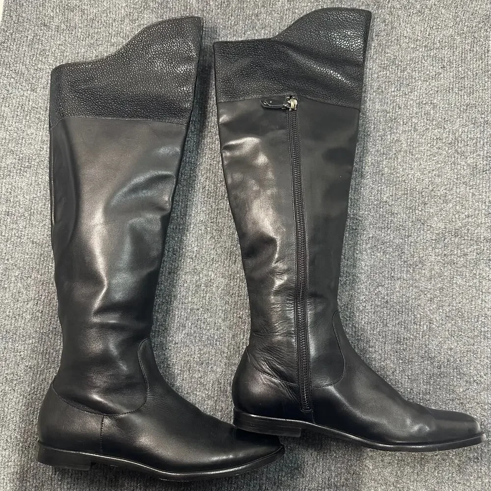 Cole Haan Women's Nke Air Oleanna Boots Pebbled Leather Tall Equestrian Flat 6.5